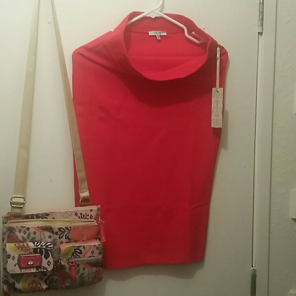 Iris Basic Bright Red Stretch Pencil Skirt